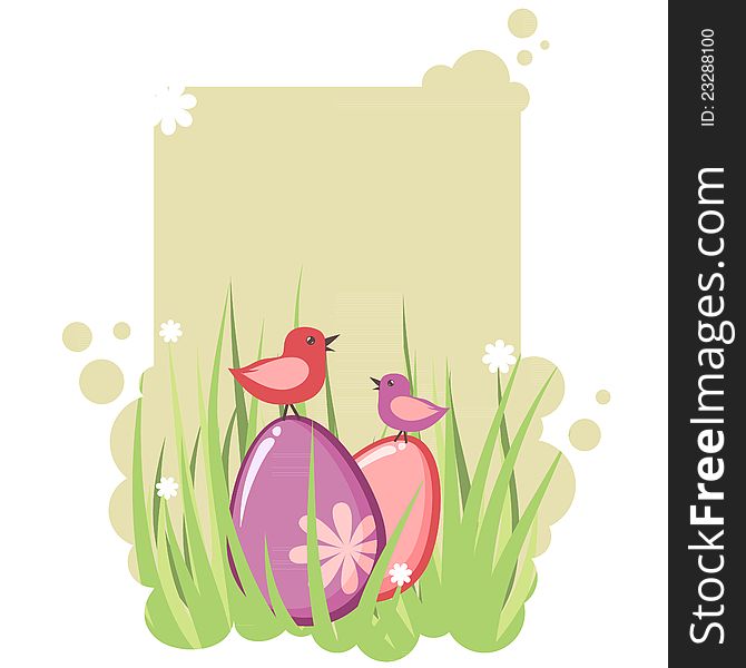 Cute decorative easter tag with eggs and birds. Cute decorative easter tag with eggs and birds