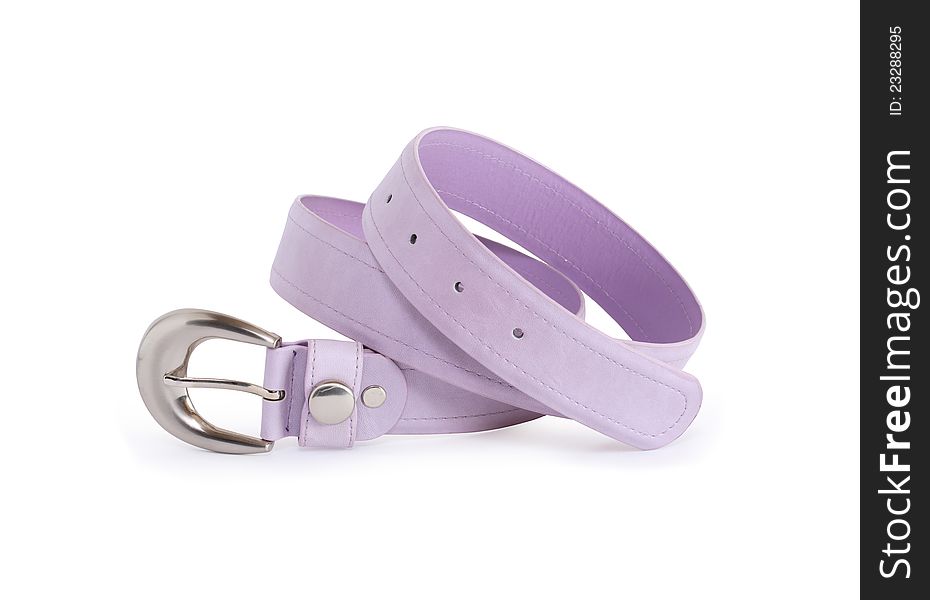 Purple leather belt on white background. with clipping path. Purple leather belt on white background. with clipping path
