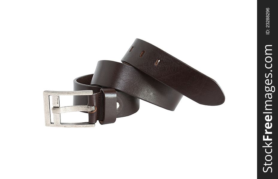 Brown leather belt on white background. with clipping path