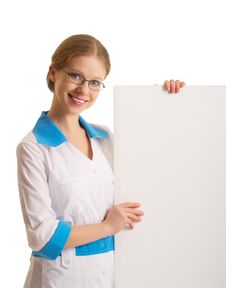 Female Doctor Holding A Blank Billboard Royalty Free Stock Image Female Doctor Holding A Blank Billboard Royalty Free Stock Image