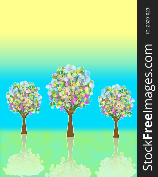 An image of 3 abstract trees on an abstract background. An image of 3 abstract trees on an abstract background.