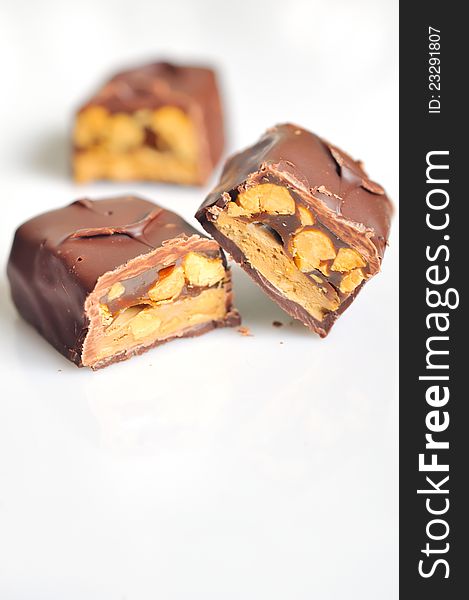 Chocolate covered bar with caramel