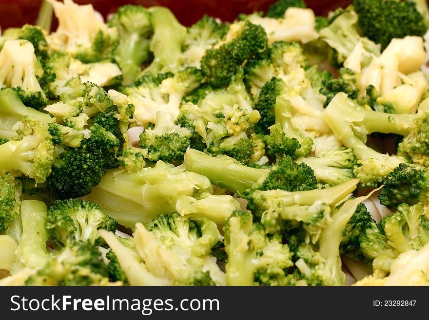 Boiled broccoli in plate. closeup