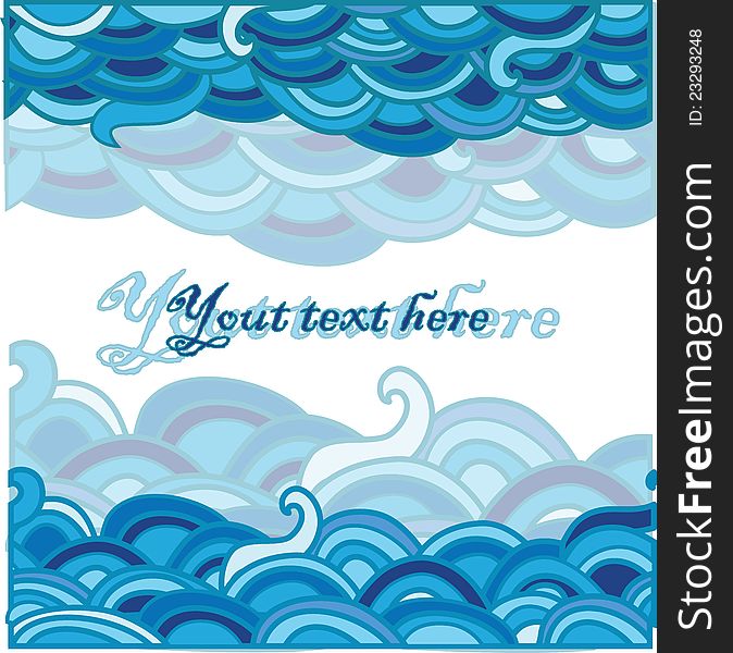 Cartoon blue sea background with waves and place for text. Cartoon blue sea background with waves and place for text