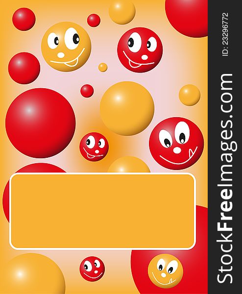 Cover for child brochure or notes with colored smilies and balls