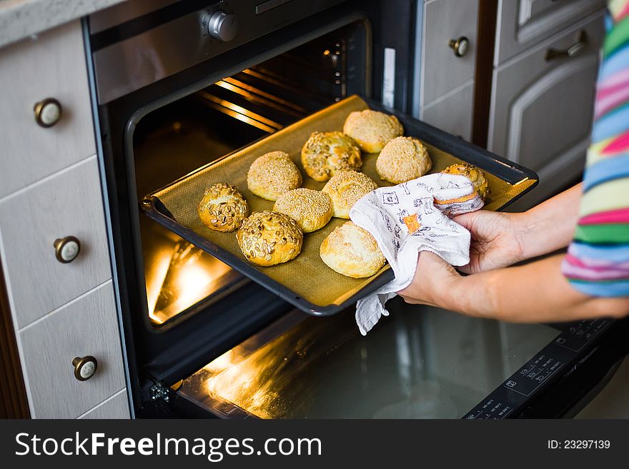 Baking oven buns with poppy or warming oven. Baking oven buns with poppy or warming oven