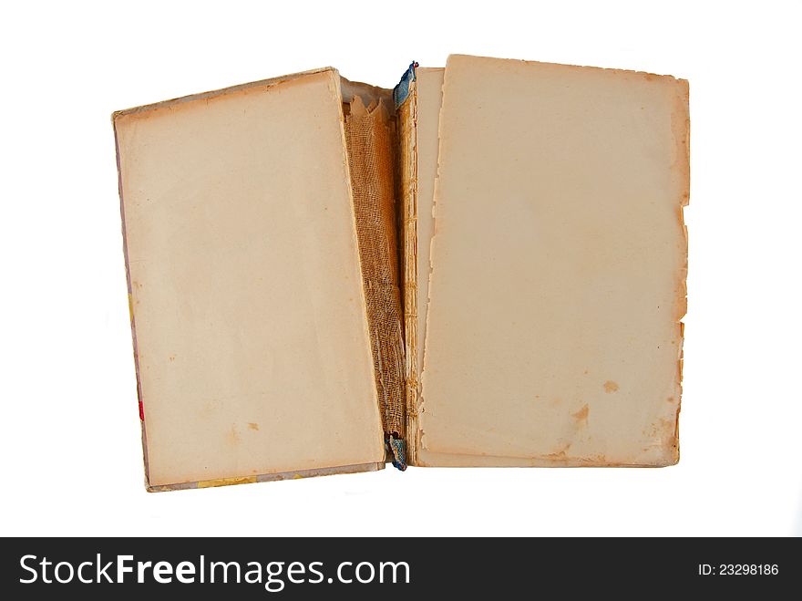 The open old book isolated on white background