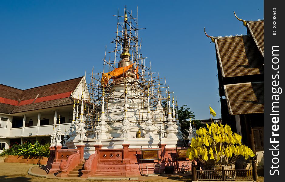 Old pagoda in process of repairing at Pan Tao Temple in Chaing Mai,Thailand