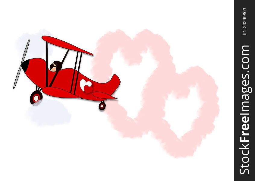 An illustration of a biplane skywriter drawing hearts in the sky. An illustration of a biplane skywriter drawing hearts in the sky