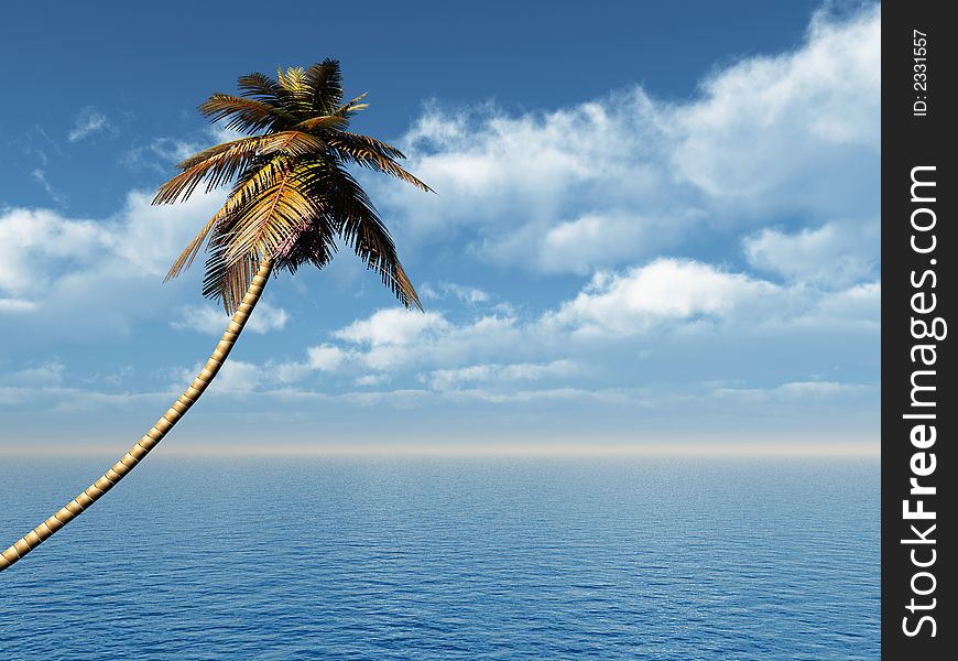 Coconut palm and blue sky with clouds - 3D scene. Coconut palm and blue sky with clouds - 3D scene.
