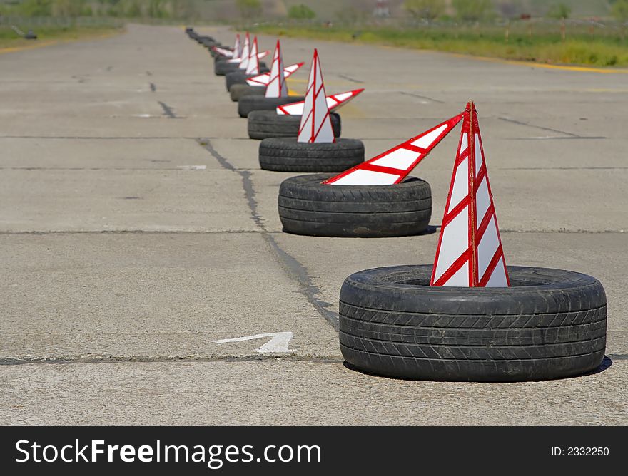 Perspective on a marked race track.