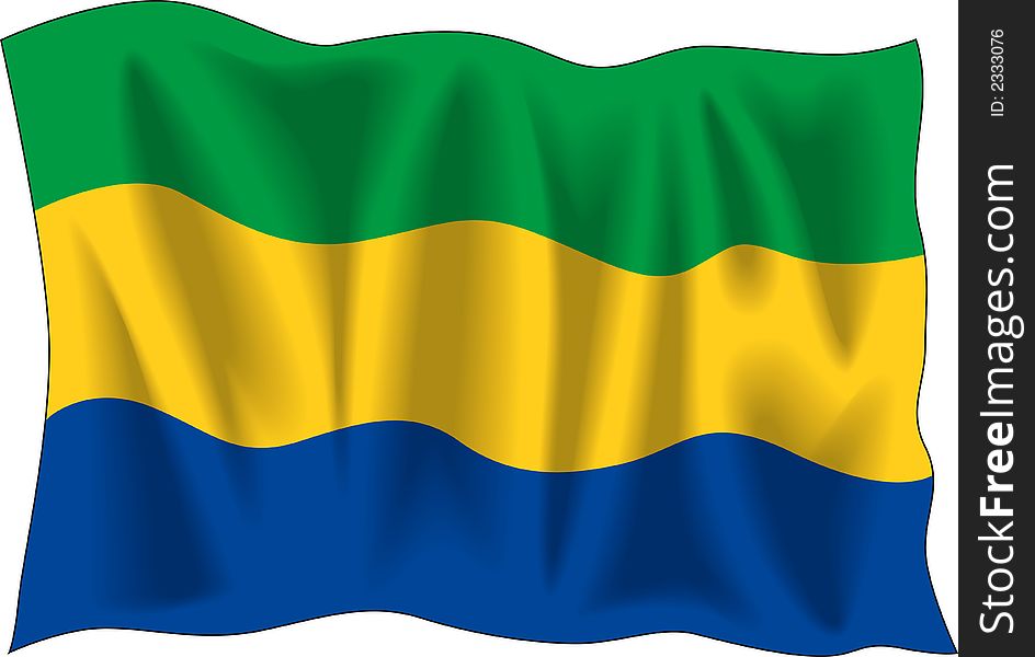 Waving flag of Gabon isolated on white. Waving flag of Gabon isolated on white