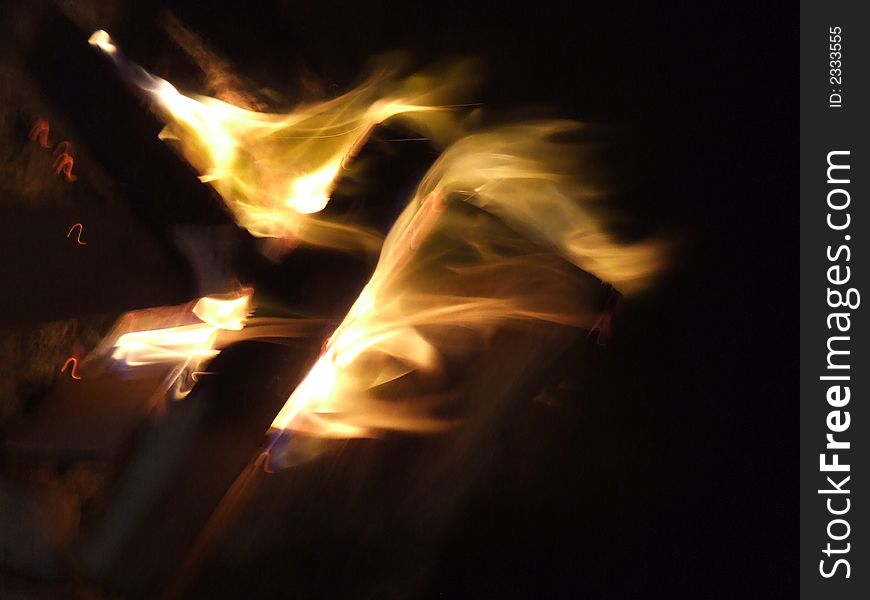 Fire burning in a fireplace at Caminhs, Portugal