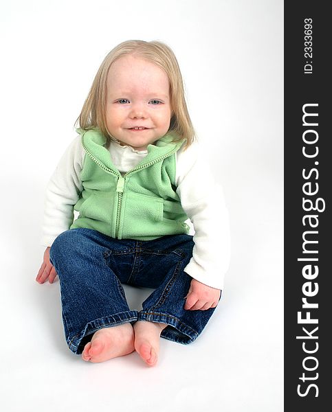 Cute little girl on white background