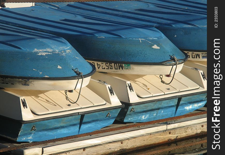 Stacked Row Boats in Winter in Baltimore, Maryland