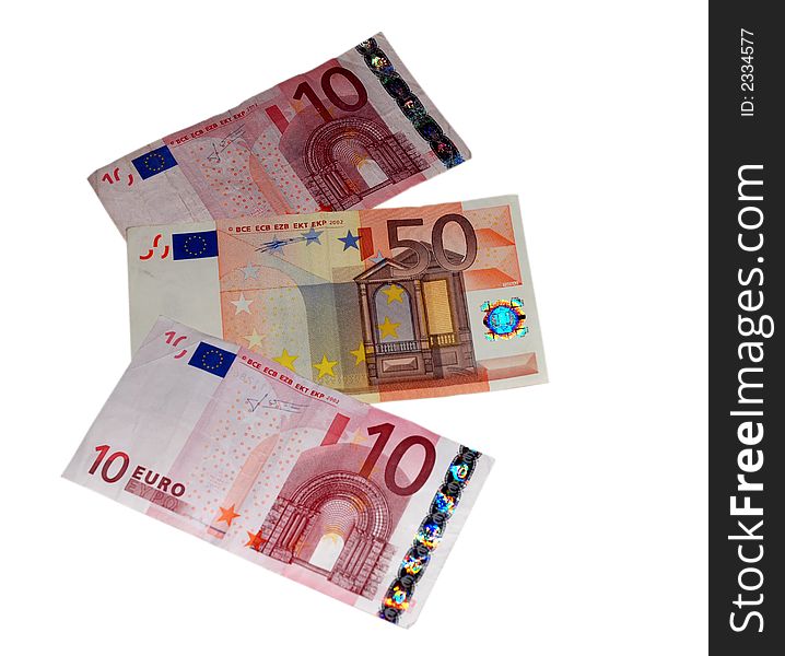 50 euros and two 10 euros banknotes