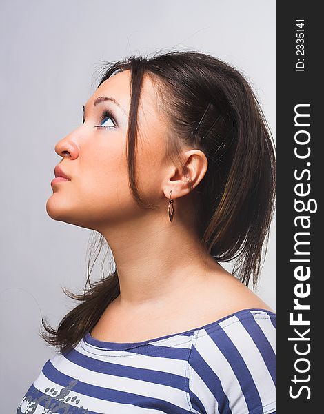 Woman in sailor's striped vest