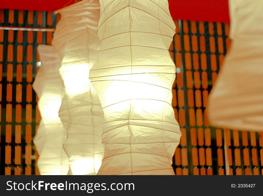 Illuminated Asian Hanging Lanterns in a room