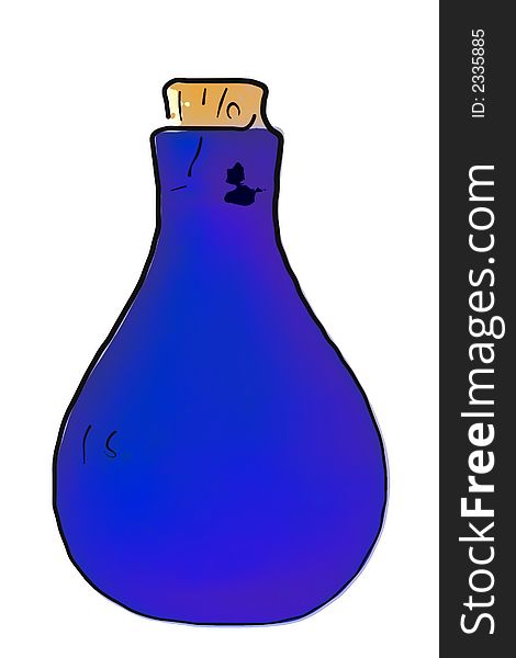 Illustration of a blue glass bottle. Illustration of a blue glass bottle