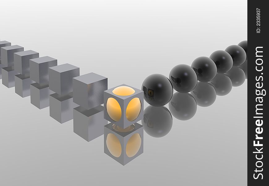 Cubes and spheres amalgamation (hight resolution 3D)