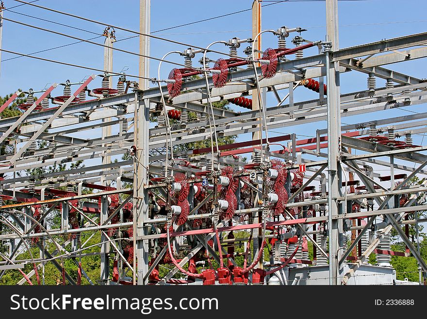 High voltage transformers at an electricity plant