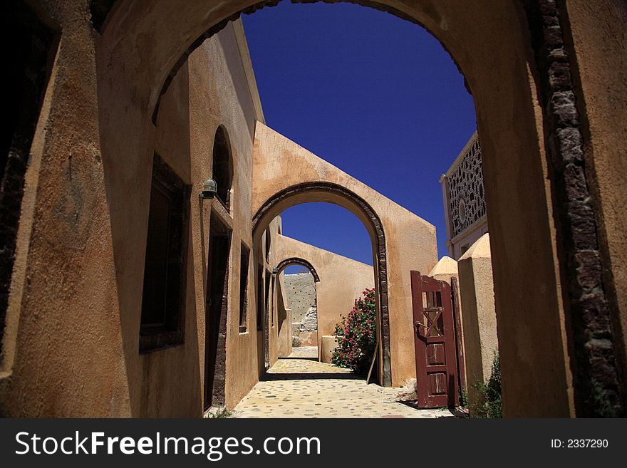 Through the arches Santorini in Greece