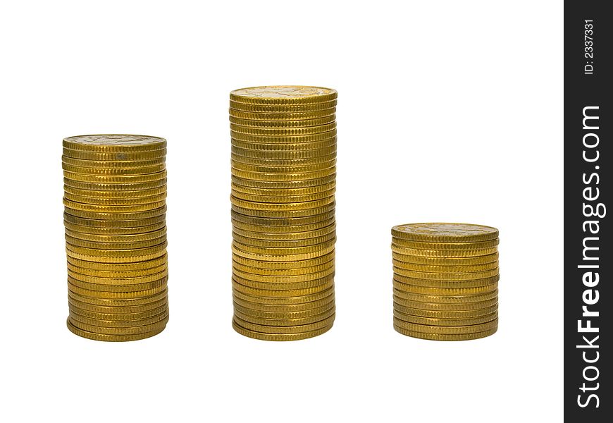 Podium from stacks of golden coins, isolated on white background. Podium from stacks of golden coins, isolated on white background