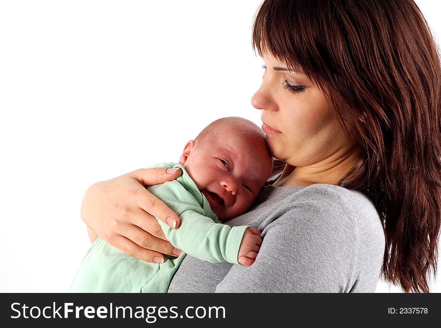 Mother and sweet girl on white background. Mother and sweet girl on white background