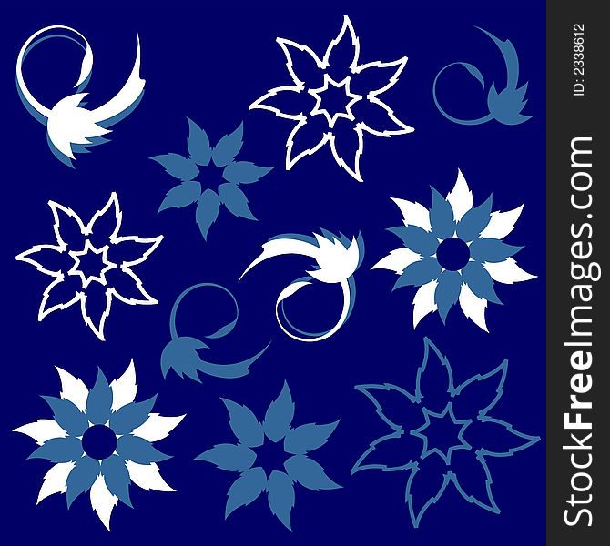 Floral white and light blue pattern over navy blue background. Floral white and light blue pattern over navy blue background
