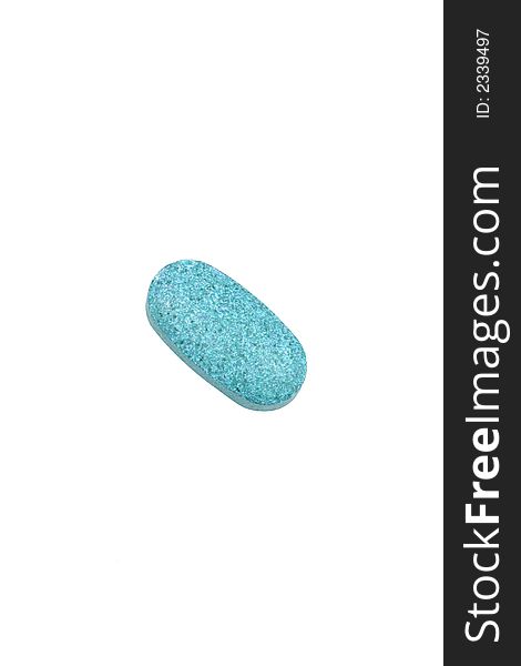 A blue pill on a white background. A blue pill on a white background