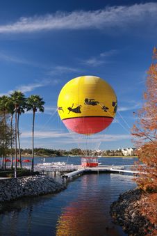 Multicolored Balloon Moored To Landing Stage Stock Image