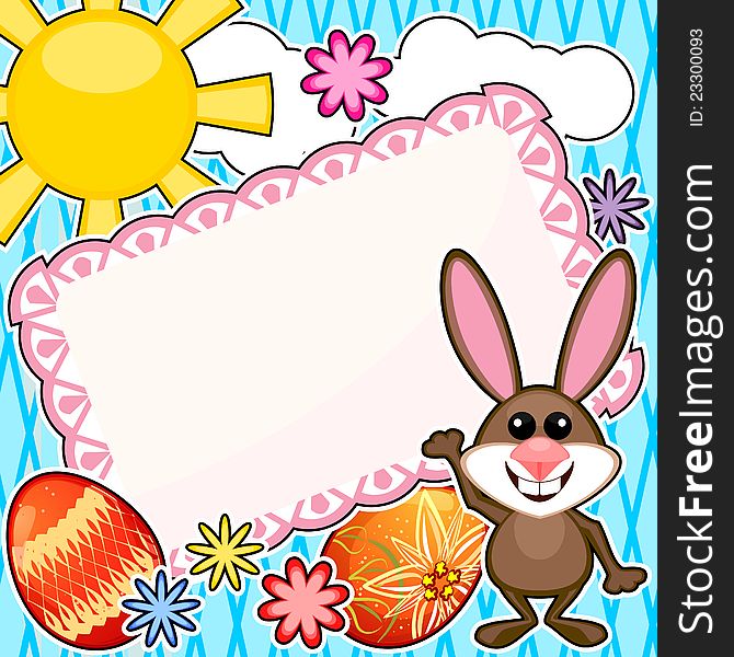 Easter scrapbook background with colorful eggs and bunny. Easter scrapbook background with colorful eggs and bunny