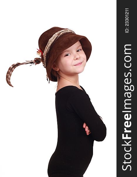 Lovely little girl in typical Bavarian hat over white background on holiday and special events of different conceptual theme. Lovely little girl in typical Bavarian hat over white background on holiday and special events of different conceptual theme
