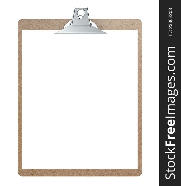 Masonite clipboard with blank paper for copy space. Masonite clipboard with blank paper for copy space.