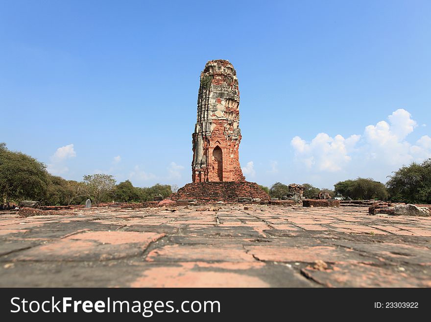Ruin of Temple pagoda brick in Thailand