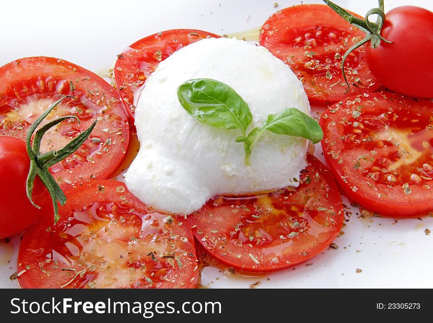 Food composition whit mozzarella end tomato. Food composition whit mozzarella end tomato
