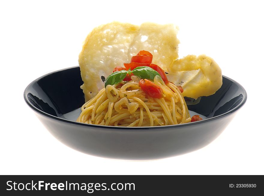 Spaghetti with fresh tomato and basil. Spaghetti with fresh tomato and basil