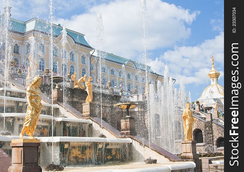 Grand Cascade In Pertergof,  Russia.