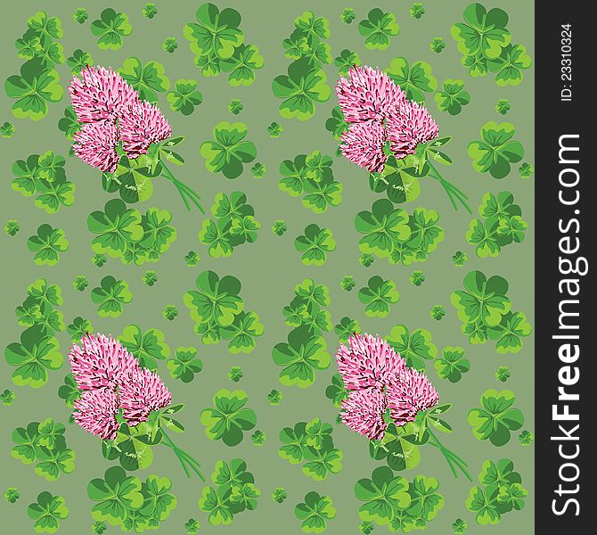 Green seamless background with flowers and leaves of clover. Green seamless background with flowers and leaves of clover