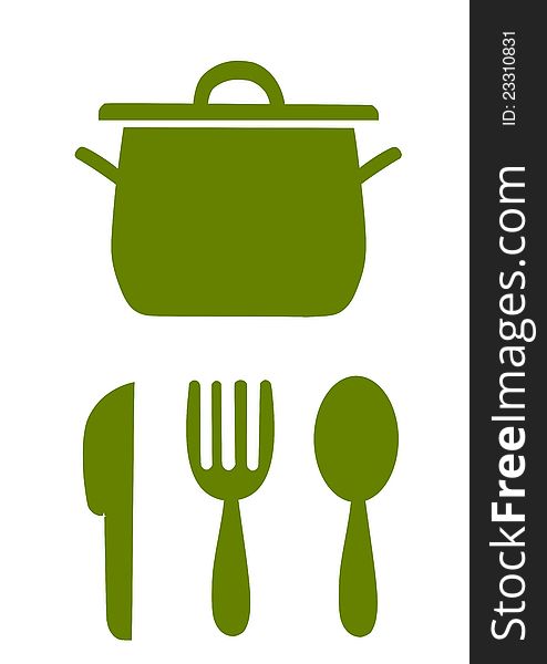 Simple kitchen symbols, green illustration - . Simple kitchen symbols, green illustration - .