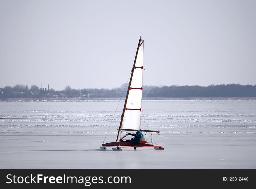 Ice sailing on a frozen lake
