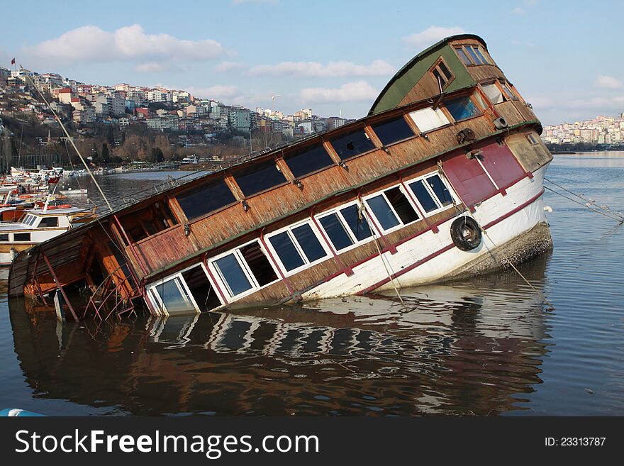 View of shipwreck in Halic, Istanbul, Turkey.