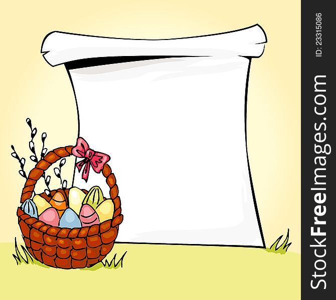 Illustration of basket full of Easter eggs. Illustration of basket full of Easter eggs.