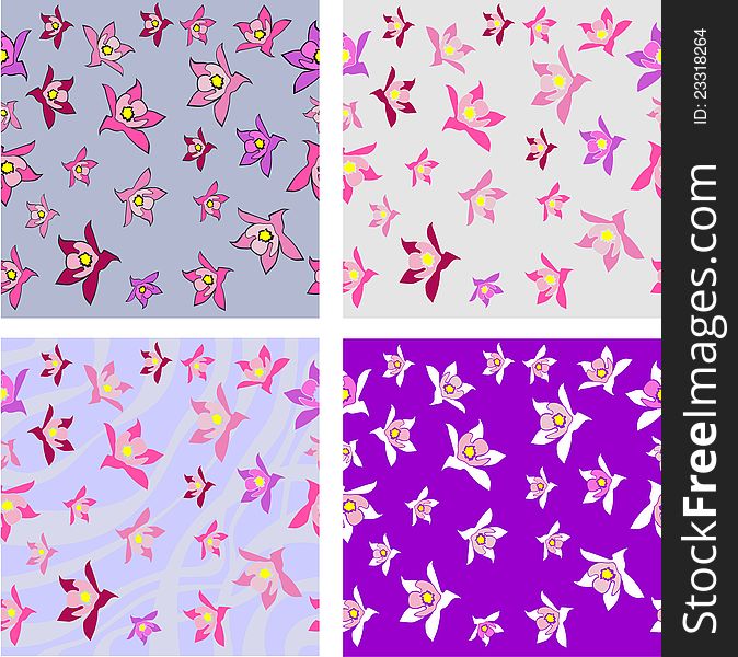 Aquilegia Flower Seamless Texture. Four variations