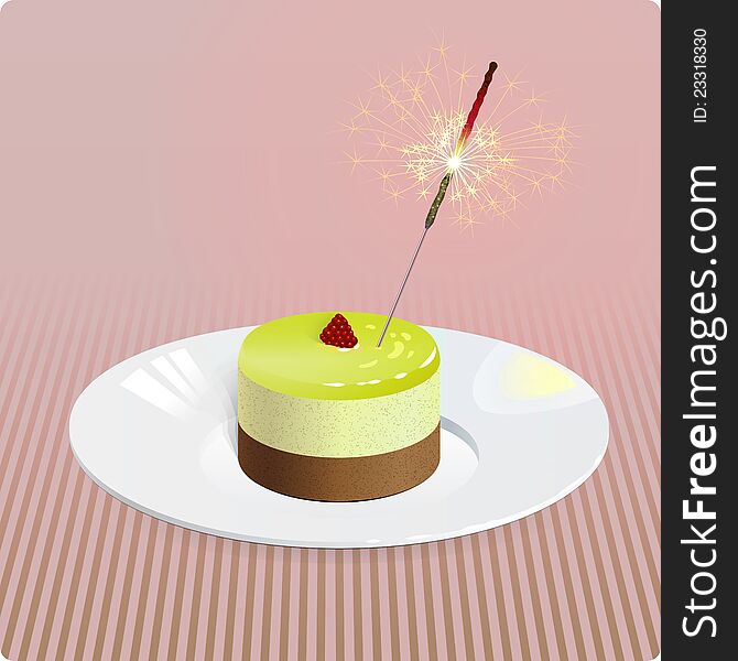 A smal birthday cake with sparkler &#x28;vector illustration&#x29;