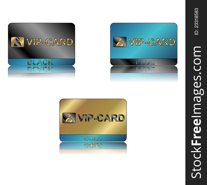 Three vip cards on a white background