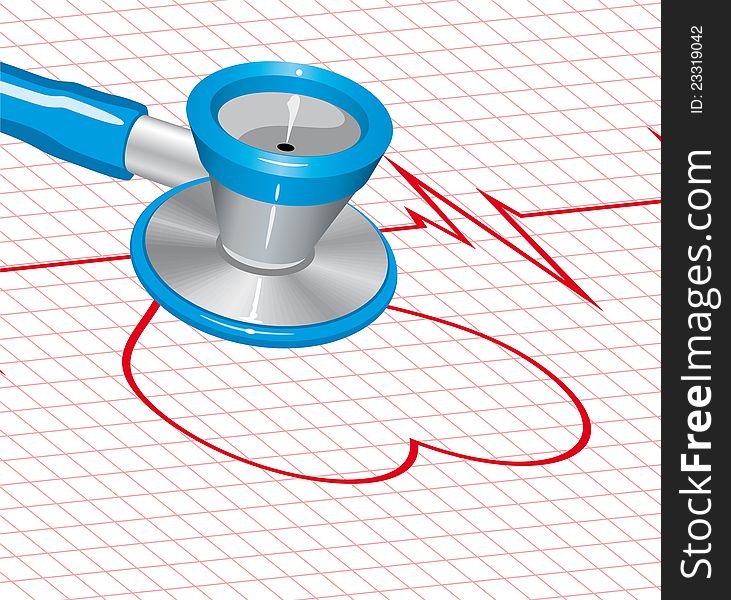 STETHOSCOPE AND HEART ECG. Vector Illustration