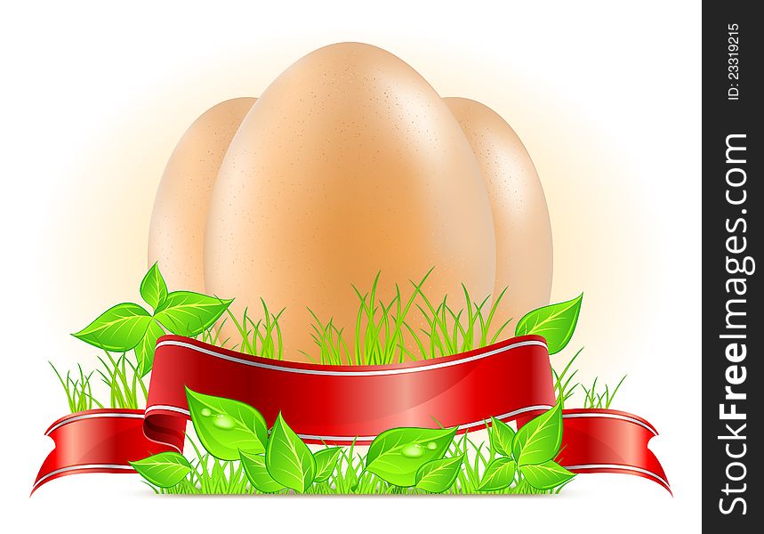 Eggs With Ribbon On Grass