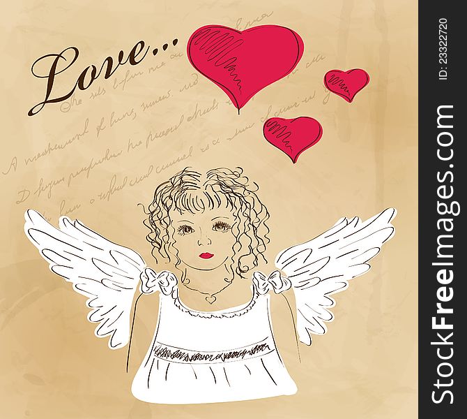 St. Valentines' day  greeting card with angel. St. Valentines' day  greeting card with angel