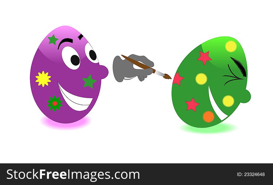 Vector illustration. Two funny Easter Eggs